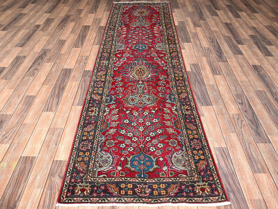 2'8" x 9'11" Vintage Hand Knotted Red Wool Runner Oriental Rug - MOA1021845