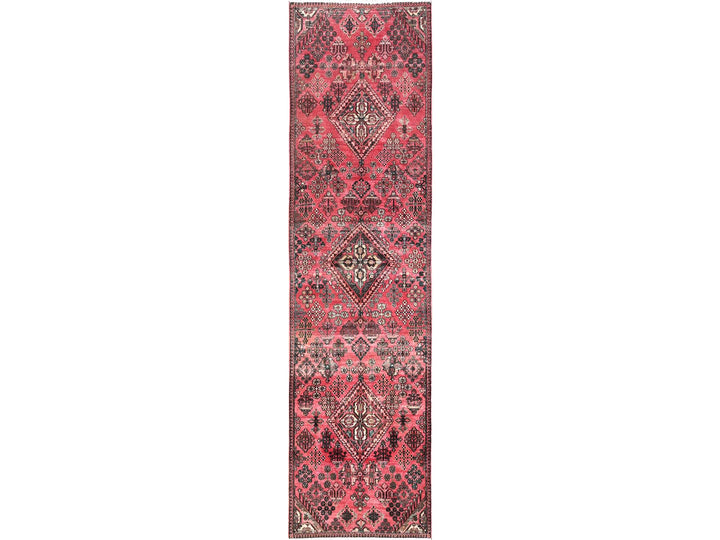 3'1" x 12'2" Vintage Hand Knotted Red Wool Runner Oriental Rug - MOA1021849