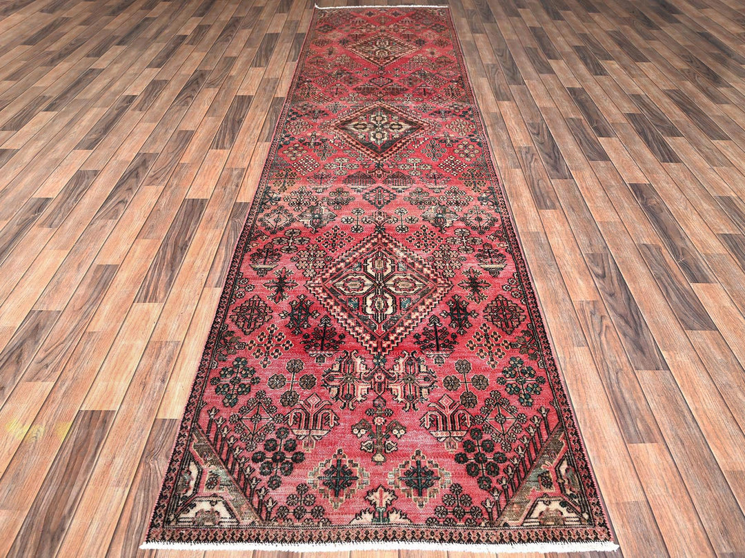 3'1" x 12'2" Vintage Hand Knotted Red Wool Runner Oriental Rug - MOA1021849