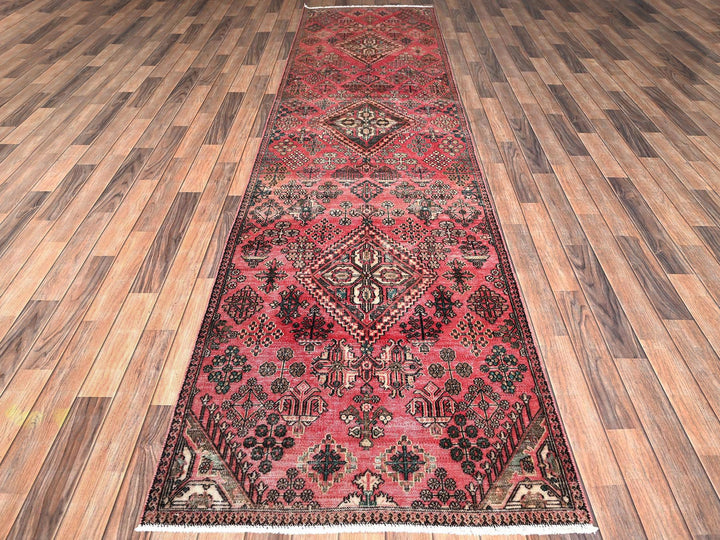 3'1" x 12'2" Vintage Hand Knotted Red Wool Runner Oriental Rug - MOA1021849