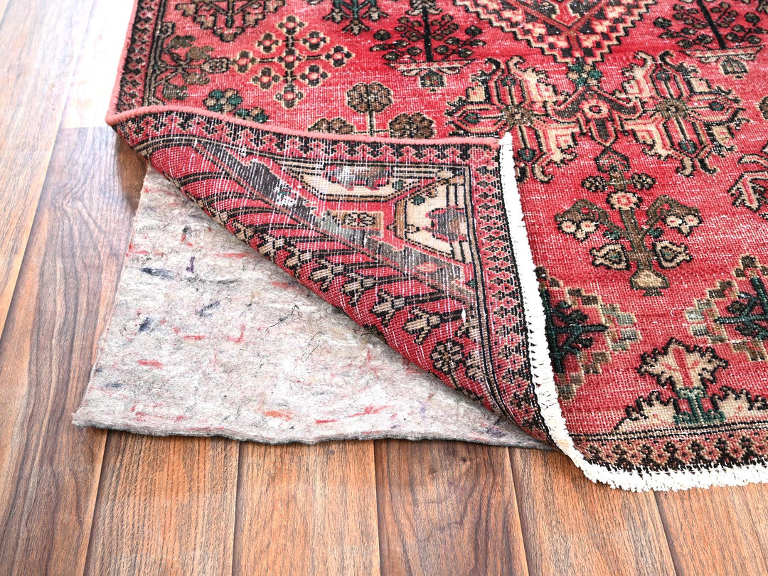 3'1" x 12'2" Vintage Hand Knotted Red Wool Runner Oriental Rug - MOA1021849