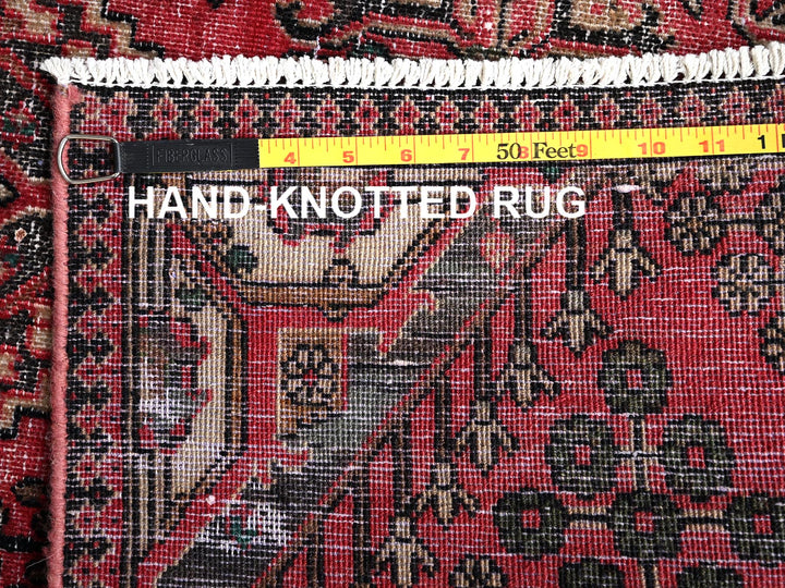 3'1" x 12'2" Vintage Hand Knotted Red Wool Runner Oriental Rug - MOA1021849