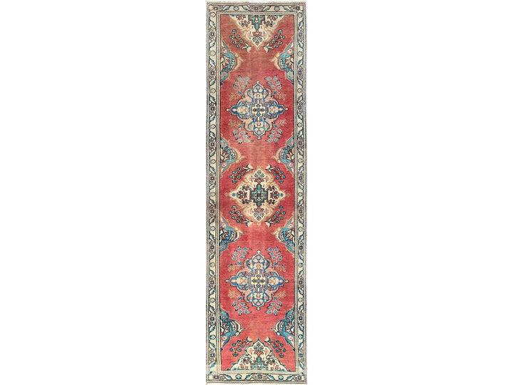 2'9" x 10'11" Vintage Hand Knotted Pink Wool Runner Oriental Rug - MOA1021850