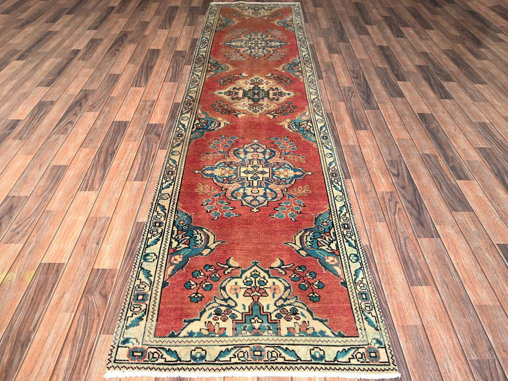 2'9" x 10'11" Vintage Hand Knotted Pink Wool Runner Oriental Rug - MOA1021850