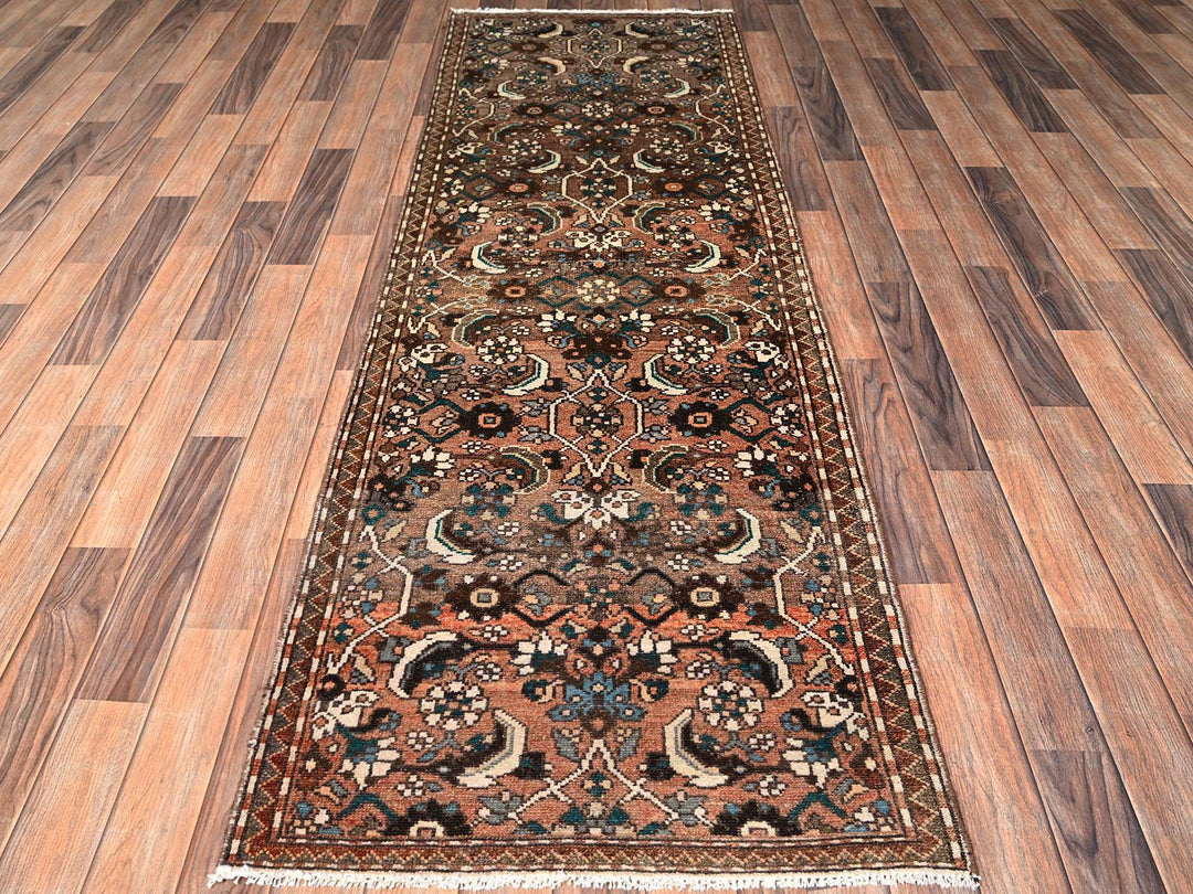 2'7" x 8'2" Vintage Hand Knotted Brown Wool Runner Oriental Rug - MOA1021851