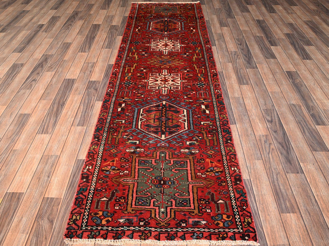 2'9" x 8'11" Vintage Hand Knotted Red Wool Runner Oriental Rug - MOA1021854