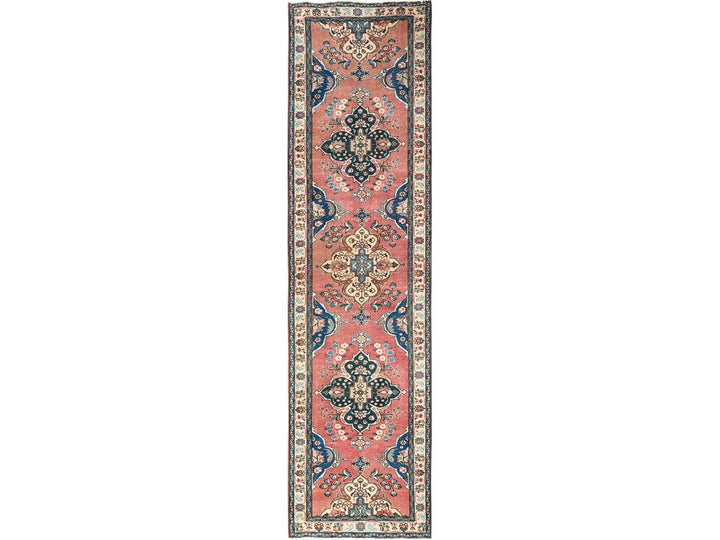 2'9" x 11'1" Vintage Hand Knotted Pink Wool Runner Oriental Rug - MOA1021859