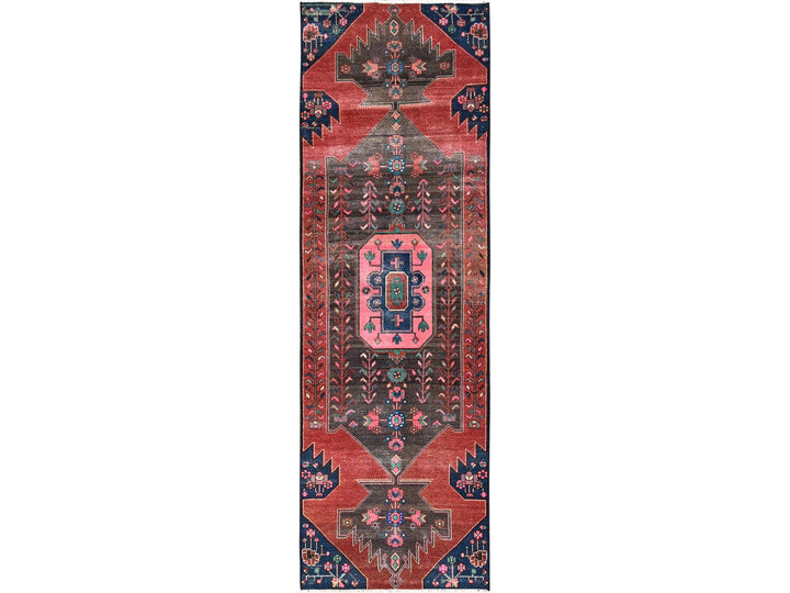 2'9" x 8'10" Vintage Hand Knotted Red Wool Runner Oriental Rug - MOA1021860
