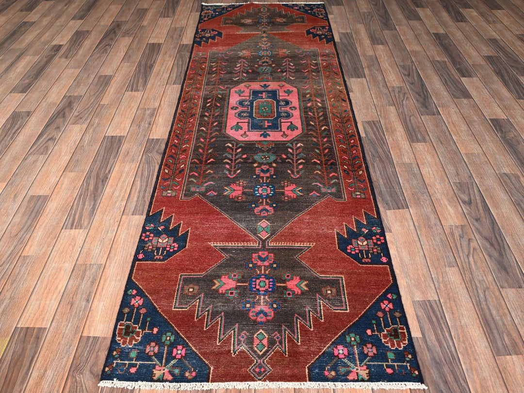 2'9" x 8'10" Vintage Hand Knotted Red Wool Runner Oriental Rug - MOA1021860