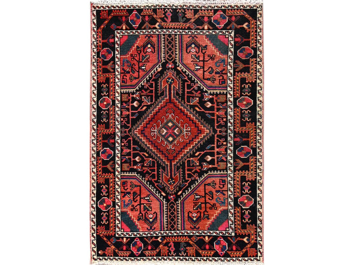2'9" x 4'4" Vintage Hand Knotted Black Wool Rectangle Oriental Rug - MOA1021864