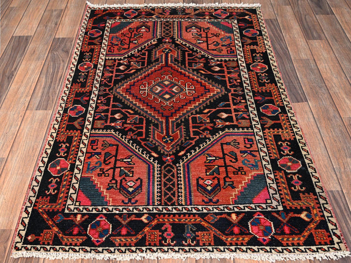 2'9" x 4'4" Vintage Hand Knotted Black Wool Rectangle Oriental Rug - MOA1021864