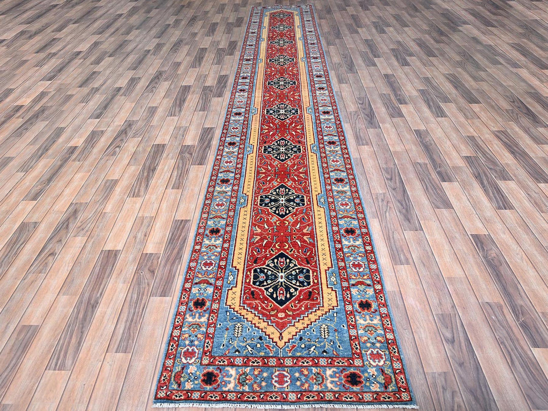 2'9" x 17'5" New Hand Knotted Orange Wool Runner Oriental Rug - MOA102187