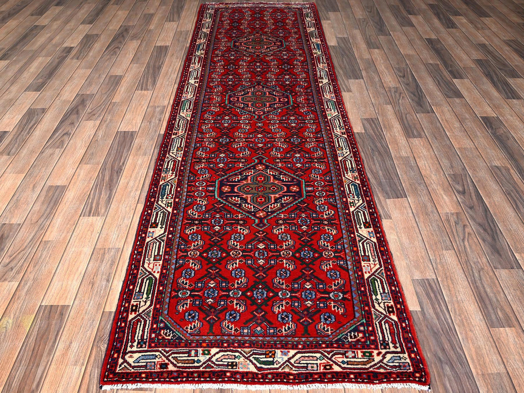 2'10" x 9'5" New Hand Knotted Red Wool Runner Oriental Rug - MOA1021894