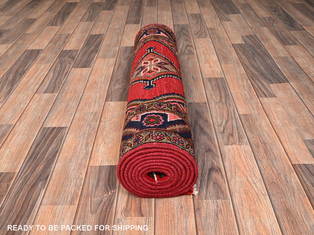 2'11" x 9'9" New Hand Knotted Red Wool Runner Oriental Rug - MOA1021897