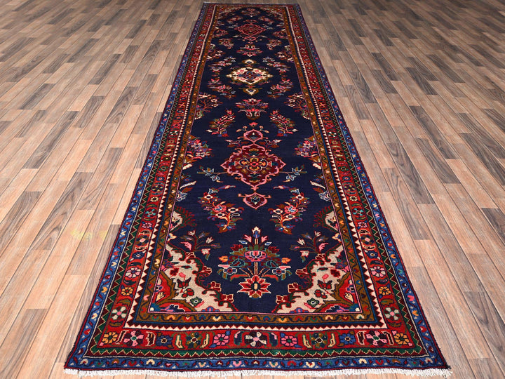 3'10" x 13'11" New Hand Knotted Blue Wool Runner Oriental Rug - MOA1021902