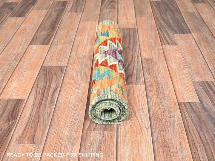 1'9" x 4'10" New Hand Woven Multicolored Wool Runner Oriental Rug - MOA1021933