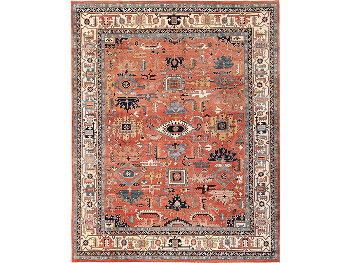 11'11" x 15'9" New Hand Knotted Orange Wool Rectangle Oriental Rug - MOA1021967