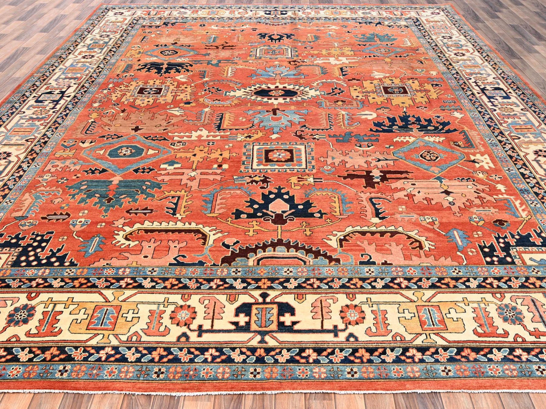 11'11" x 15'9" New Hand Knotted Orange Wool Rectangle Oriental Rug - MOA1021967