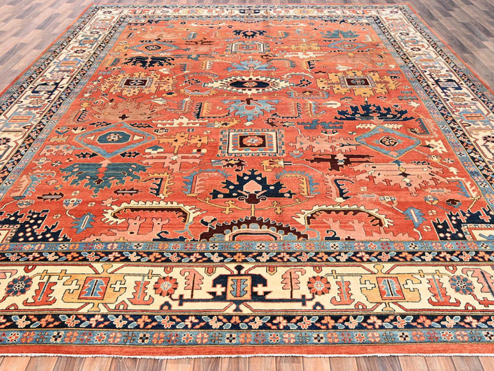 11'11" x 15'9" New Hand Knotted Orange Wool Rectangle Oriental Rug - MOA1021967