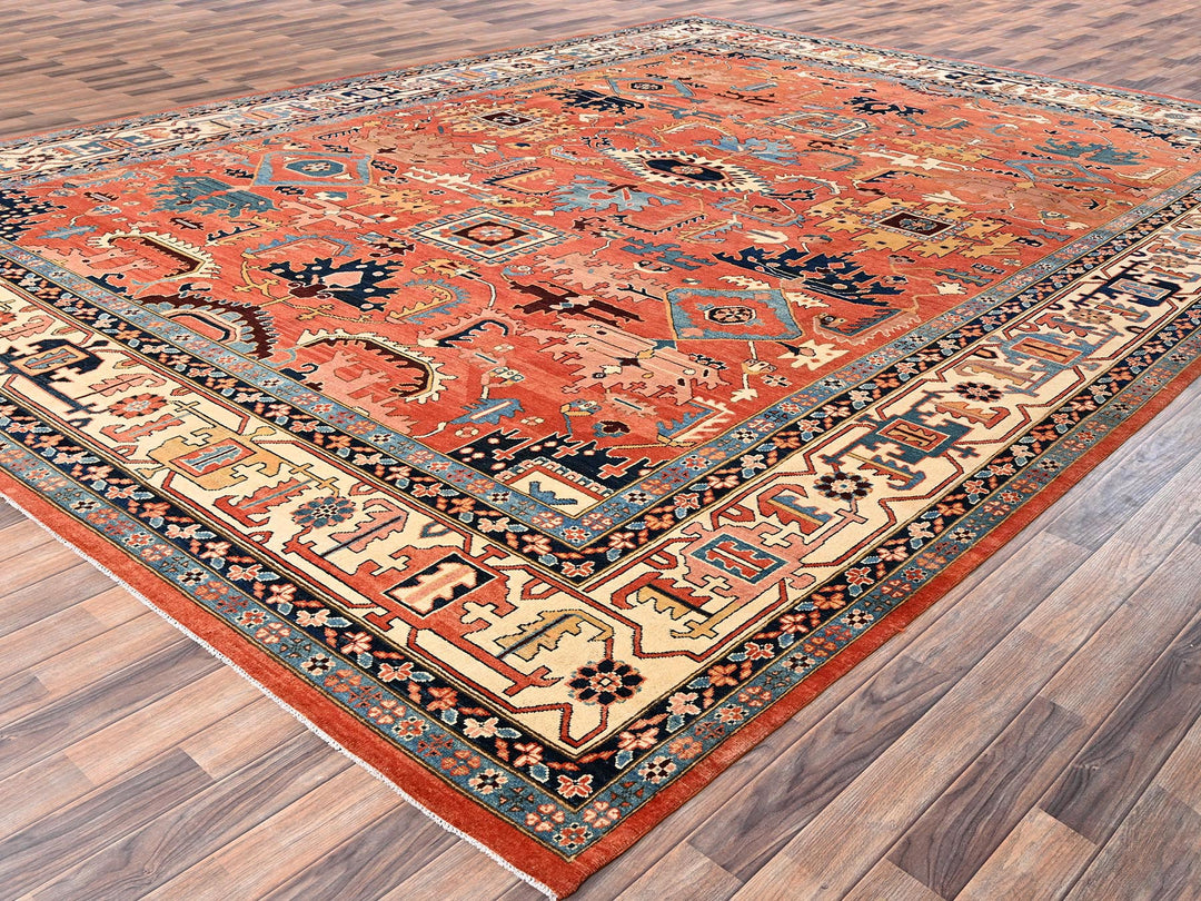 11'11" x 15'9" New Hand Knotted Orange Wool Rectangle Oriental Rug - MOA1021967