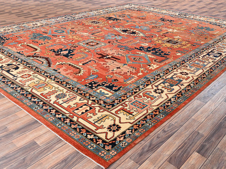 11'11" x 15'9" New Hand Knotted Orange Wool Rectangle Oriental Rug - MOA1021967