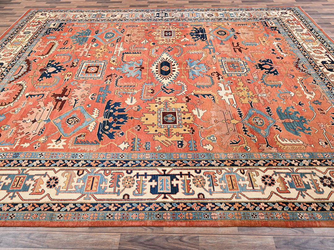 11'11" x 15'9" New Hand Knotted Orange Wool Rectangle Oriental Rug - MOA1021967