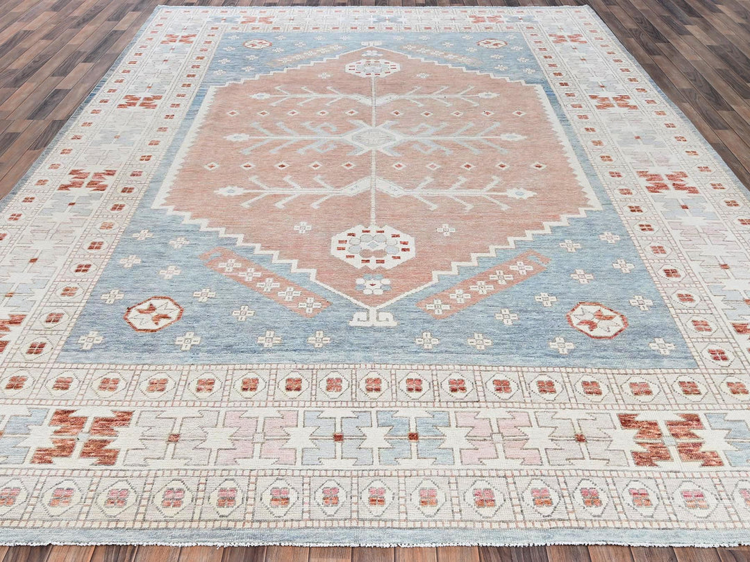 9'10" x 13'5" New Hand Knotted Pink Wool Rectangle Oriental Rug - MOA1021972