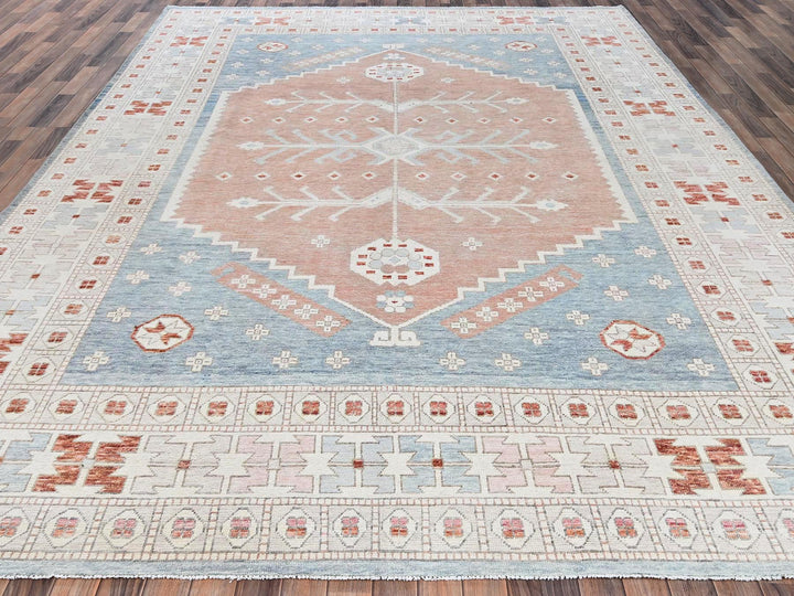 9'10" x 13'5" New Hand Knotted Pink Wool Rectangle Oriental Rug - MOA1021972