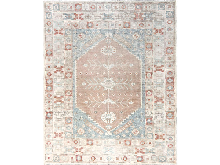 8'10" x 10'10" New Hand Knotted Pink Wool Rectangle Oriental Rug - MOA1021974