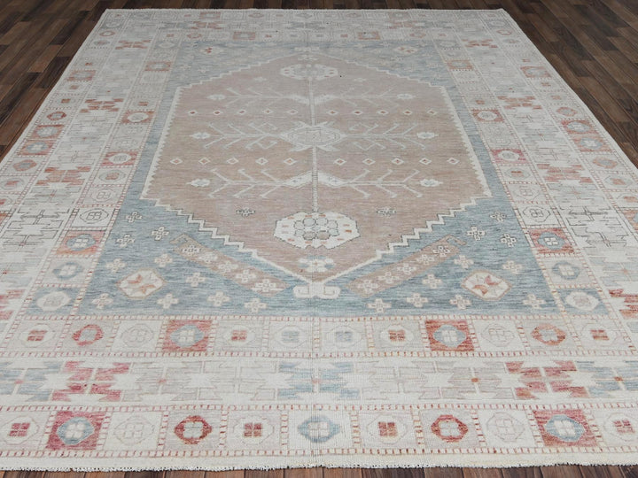 8'10" x 10'10" New Hand Knotted Pink Wool Rectangle Oriental Rug - MOA1021974