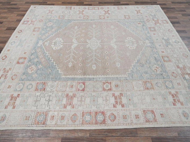 8'10" x 10'10" New Hand Knotted Pink Wool Rectangle Oriental Rug - MOA1021974