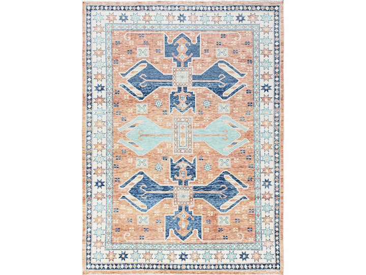 8'10" x 11'9" New Hand Knotted Orange Wool Rectangle Oriental Rug - MOA1021975