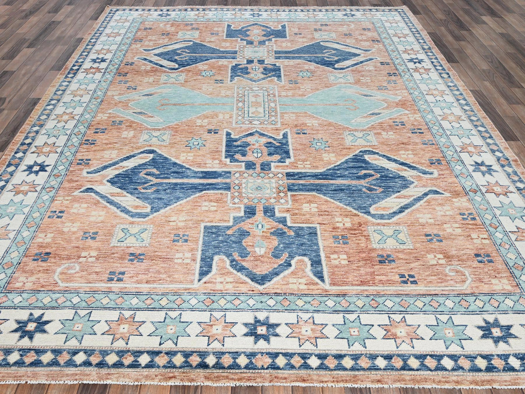 8'10" x 11'9" New Hand Knotted Orange Wool Rectangle Oriental Rug - MOA1021975