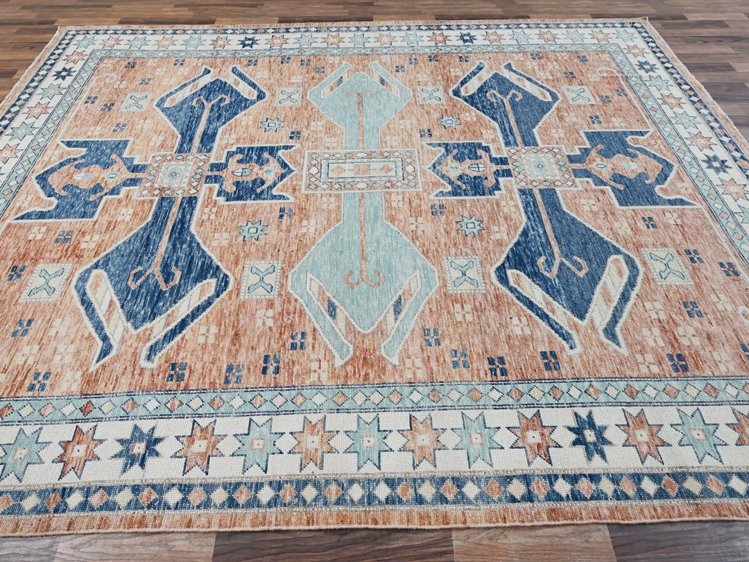 8'10" x 11'9" New Hand Knotted Orange Wool Rectangle Oriental Rug - MOA1021975