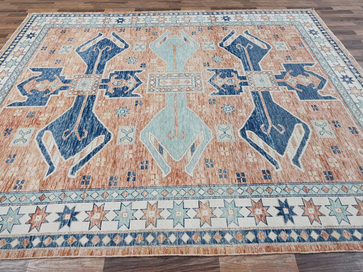 8'10" x 11'9" New Hand Knotted Orange Wool Rectangle Oriental Rug - MOA1021975