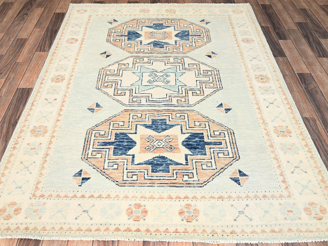 4'11" x 6'9" New Hand Knotted Blue Wool Rectangle Oriental Rug - MOA1021979