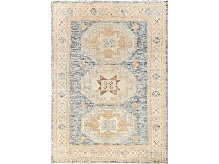 4'10" x 6'11" New Hand Knotted Black Wool Rectangle Oriental Rug - MOA1021983