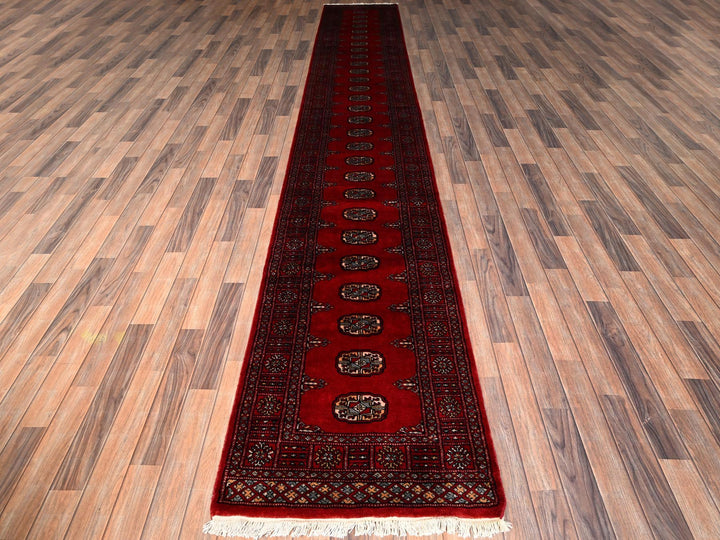 2'7" x 16'1" New Hand Knotted Red Wool Runner Oriental Rug - MOA1021985