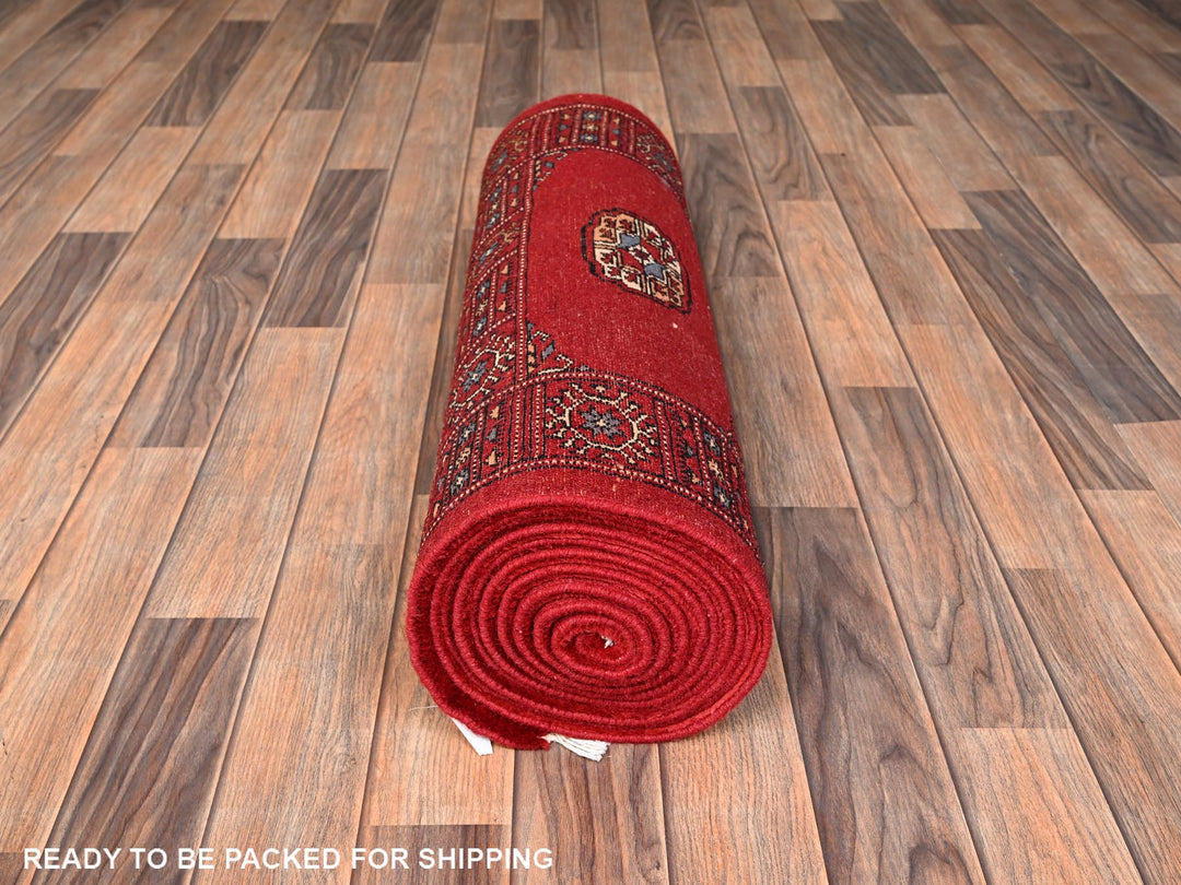 2'7" x 14'1" New Hand Knotted Red Wool Runner Oriental Rug - MOA1021986