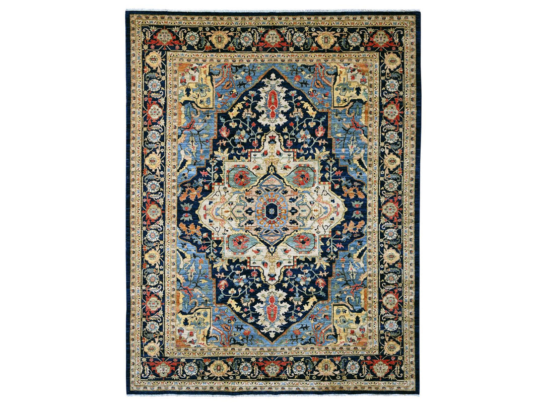 9'2" x 11'10" New Hand Knotted Blue Wool Rectangle Oriental Rug - MOA10220005