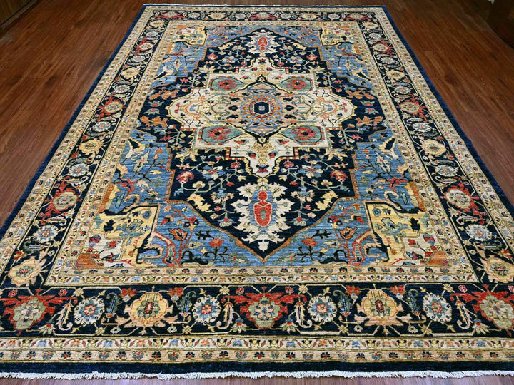 9'2" x 11'10" New Hand Knotted Blue Wool Rectangle Oriental Rug - MOA10220005