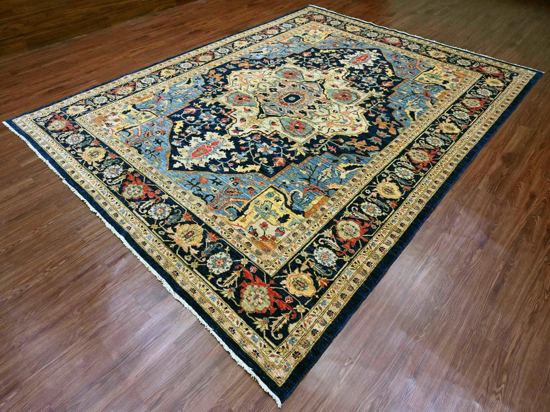 9'2" x 11'10" New Hand Knotted Blue Wool Rectangle Oriental Rug - MOA10220005