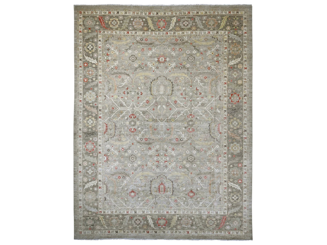 11'11" x 15'1" New Hand Knotted Grey Wool Rectangle Oriental Rug - MOA10220007