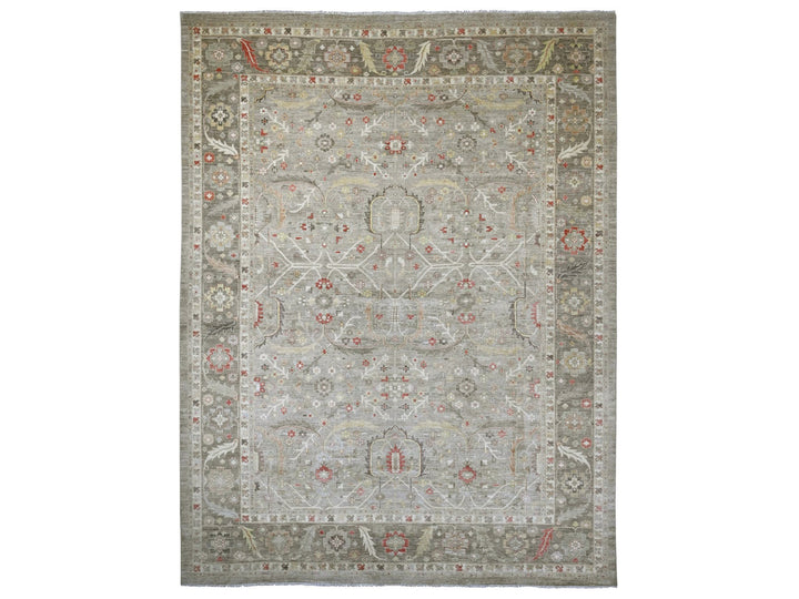 11'11" x 15'1" New Hand Knotted Grey Wool Rectangle Oriental Rug - MOA10220007