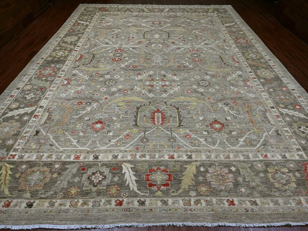 11'11" x 15'1" New Hand Knotted Grey Wool Rectangle Oriental Rug - MOA10220007