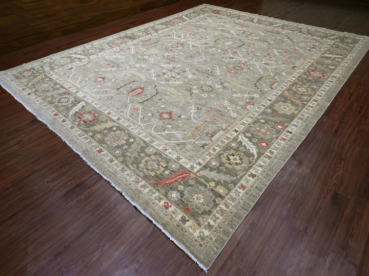11'11" x 15'1" New Hand Knotted Grey Wool Rectangle Oriental Rug - MOA10220007
