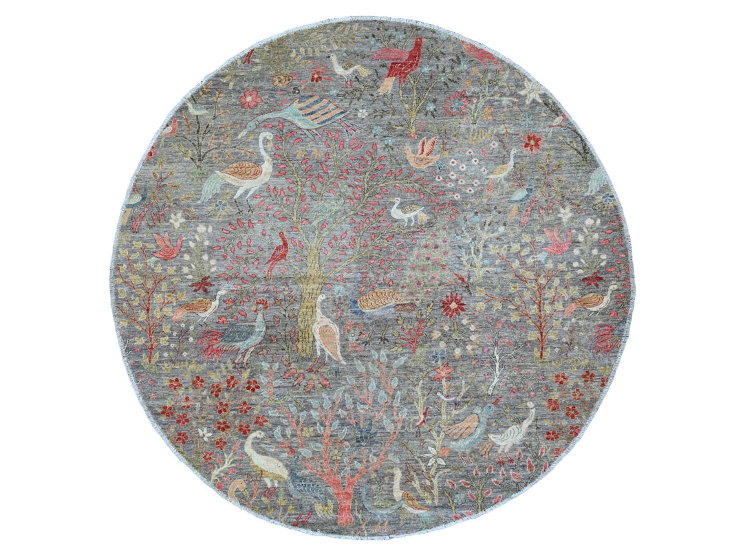 7'9" x 7'9" New Hand Knotted Grey Wool Round Oriental Rug - MOA10220017