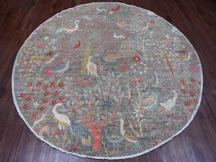 7'9" x 7'9" New Hand Knotted Grey Wool Round Oriental Rug - MOA10220017
