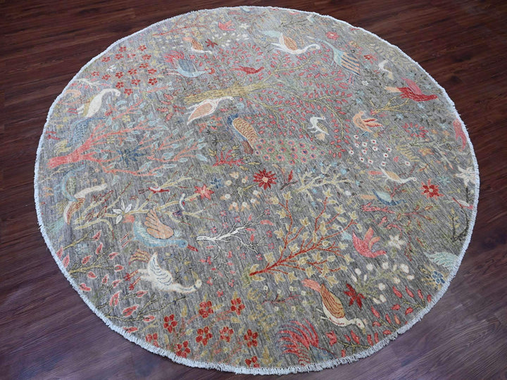 7'9" x 7'9" New Hand Knotted Grey Wool Round Oriental Rug - MOA10220017