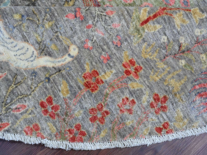 7'9" x 7'9" New Hand Knotted Grey Wool Round Oriental Rug - MOA10220017